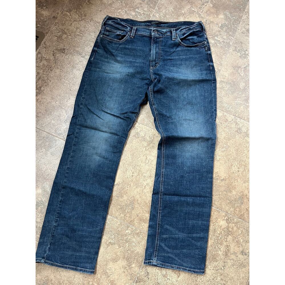 Silver Gordie Comfort Loose Fit Straight Stretch Jeans, Men's size 38/34